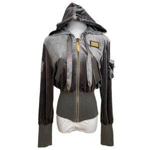 PHILIPPE PLEIN LIMITED EDITION GREY SILVER BEADED VELVET ZIP UP HOODIE JACKET